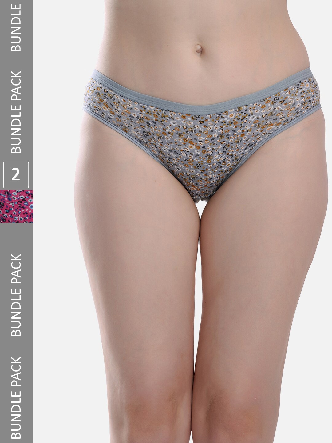 

StyFun Women Pack of 2 Floral Printed Anti Microbial Hipster Briefs LS_Flower, Grey