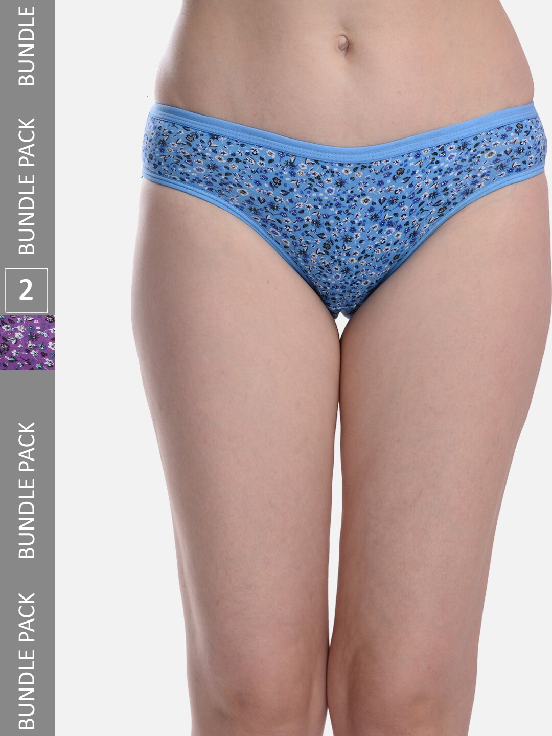 

StyFun Women Pack Of 2 Printed Anti microbial Hipster Briefs LS_Flower_Panty_BluePurple, Blue