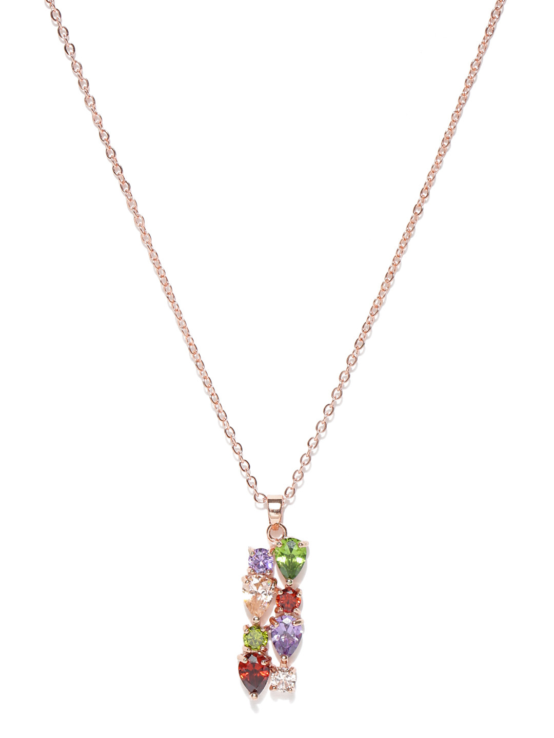 

Jewels Galaxy Multicoloured 18K Rose Gold-Plated CZ Stone-Studded Pendant with Chain, Multi
