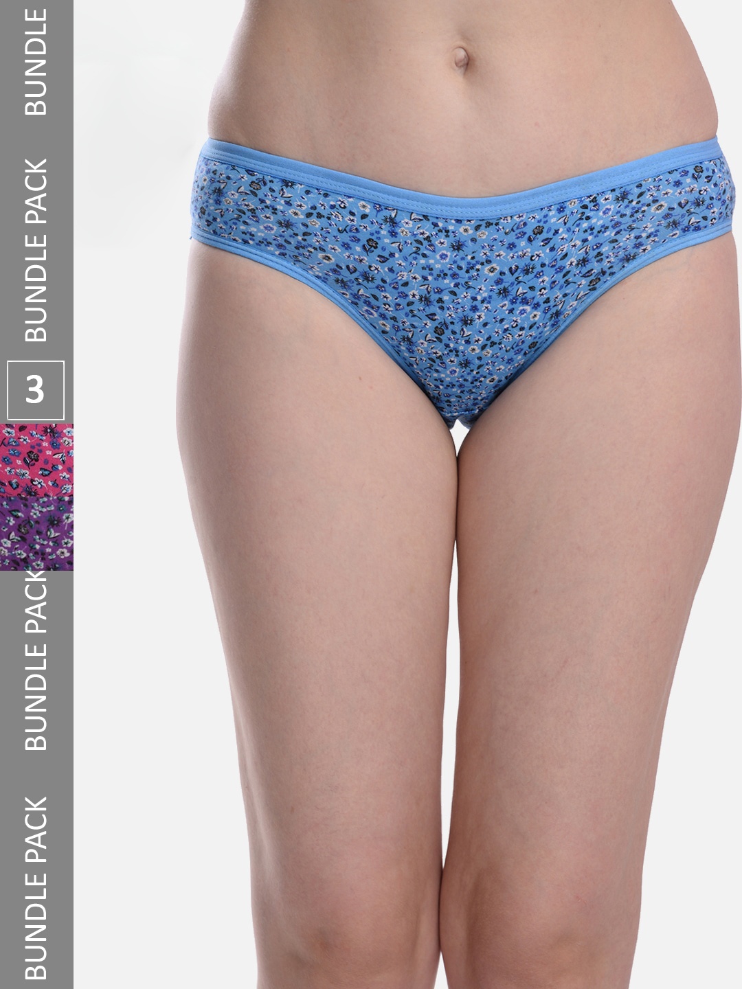 

StyFun Women Pack Of 3 Anti-Microbial Hipster Briefs LS_Flower_Panty_BluePinkPurple, Blue