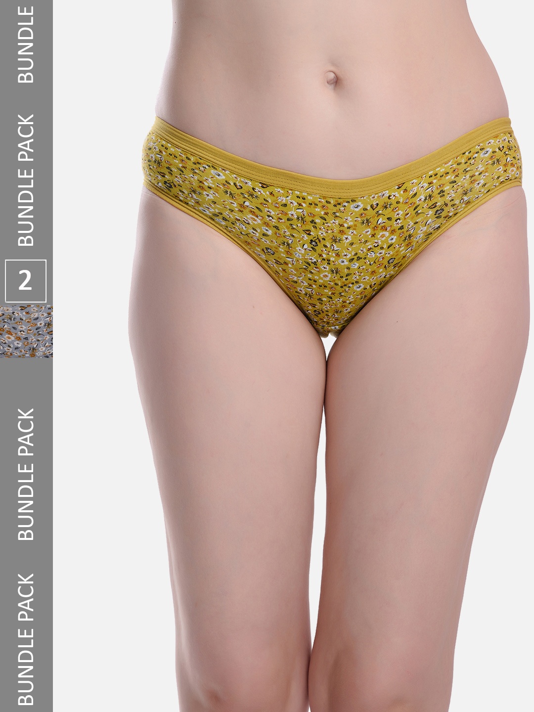 

StyFun Women Pack Of 2 Floral Printed Hipster Briefs, Grey