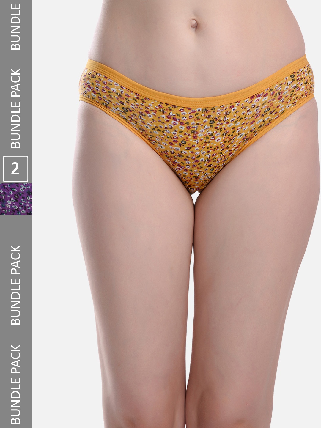 

StyFun Women Pack of 2 Floral Printed Anti Microbial Hipster Briefs LS_Flower, Yellow