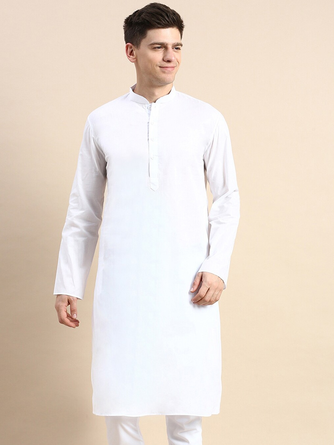 

Sanwara Mandarin Collar Cotton Straight Kurta, White