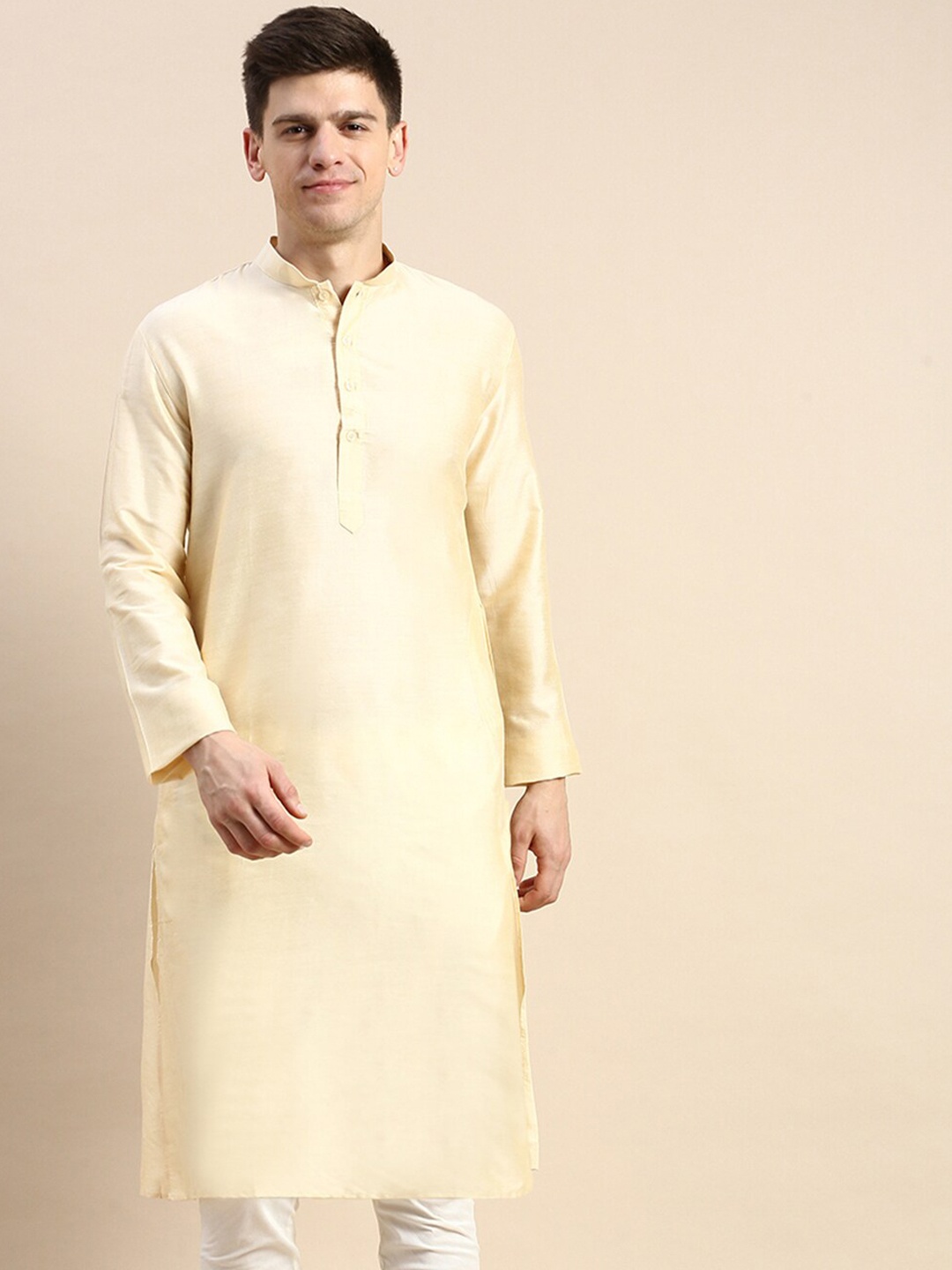 

Sanwara Mandarin Collar Cotton Straight Kurta, Gold