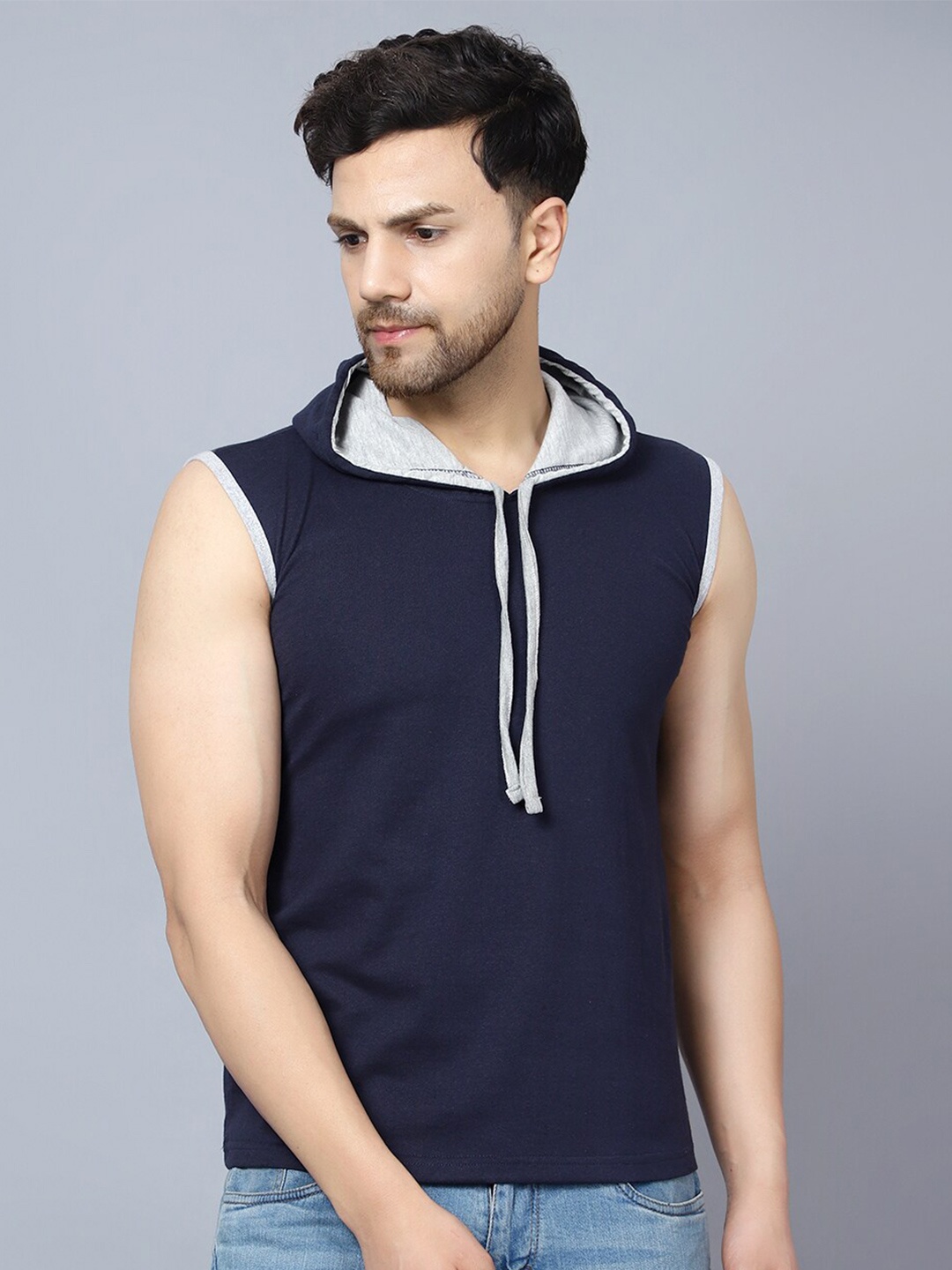 

DIAZ Hooded Cotton Slim Fit T-shirt, Navy blue
