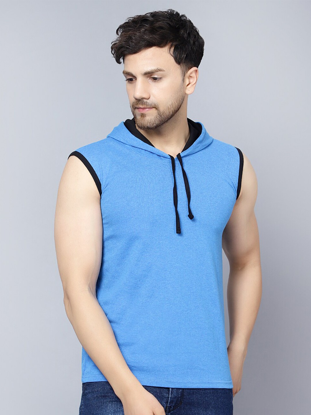 

DIAZ Sleeveless Hooded Running Cotton T-shirt, Blue