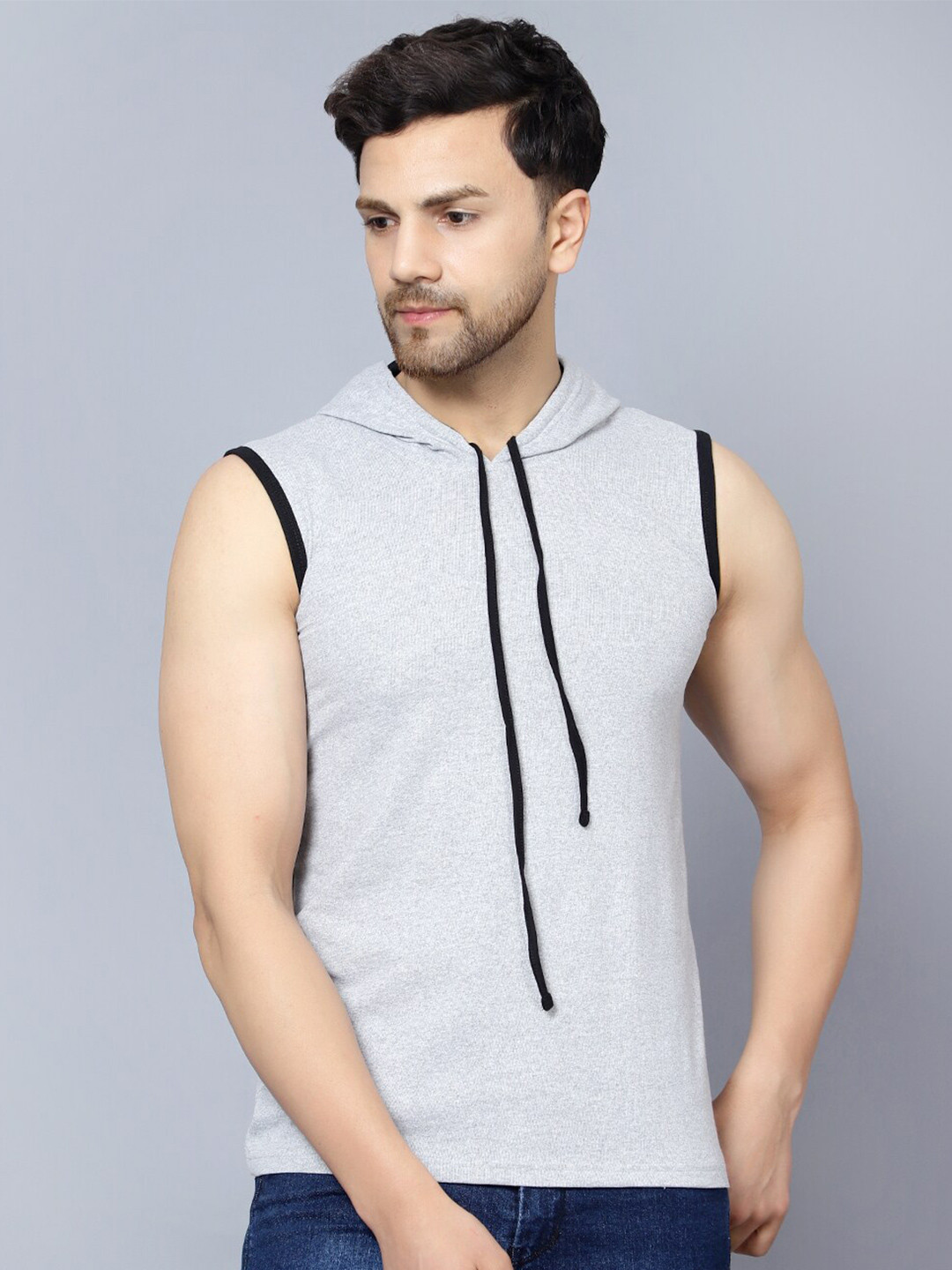 

DIAZ Sleeveless Hooded Running Cotton T-shirt, Grey