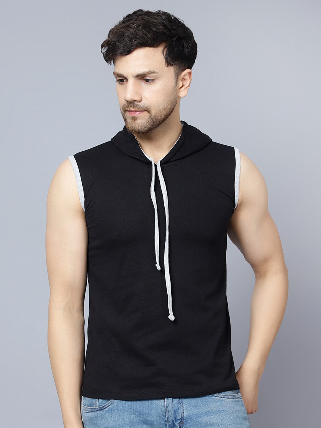 

DIAZ Sleeveless Hooded Running Cotton T-shirt, Black