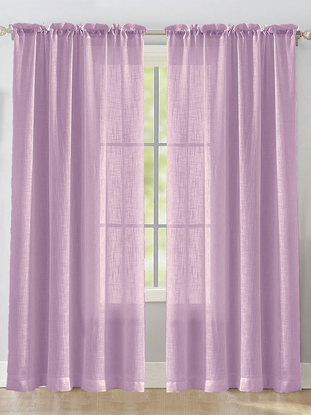 

HOMEMONDE Purple 2 Pieces Sheer Rod Pocket Cotton Long Door Curtains
