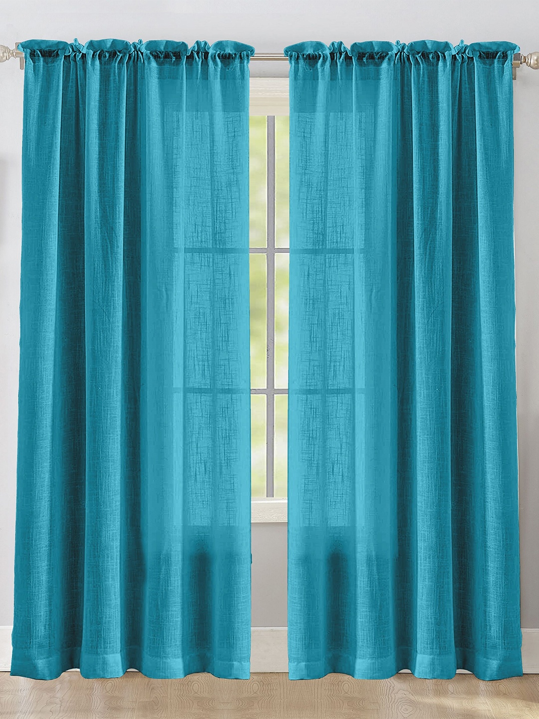 

HOMEMONDE Blue 2 Pieces Sheer Rod Pocket Cotton Door Curtains