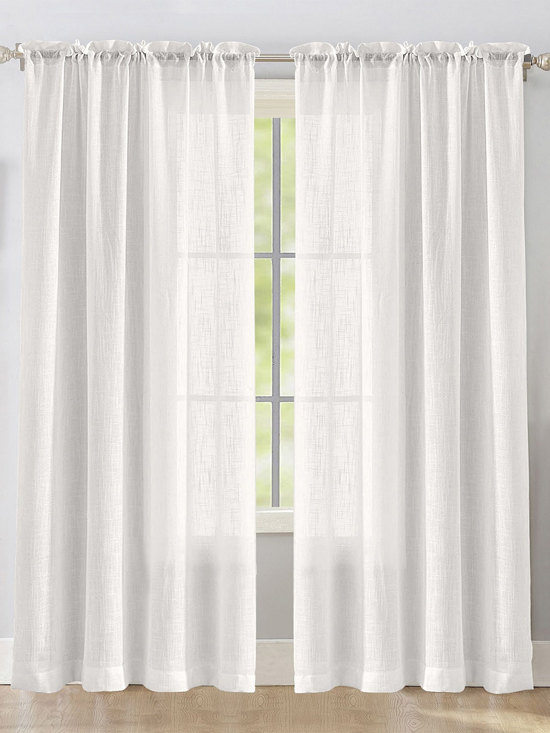 

HOMEMONDE White 2 Pieces Sheer Rod Pocket Cotton Long Door Curtains