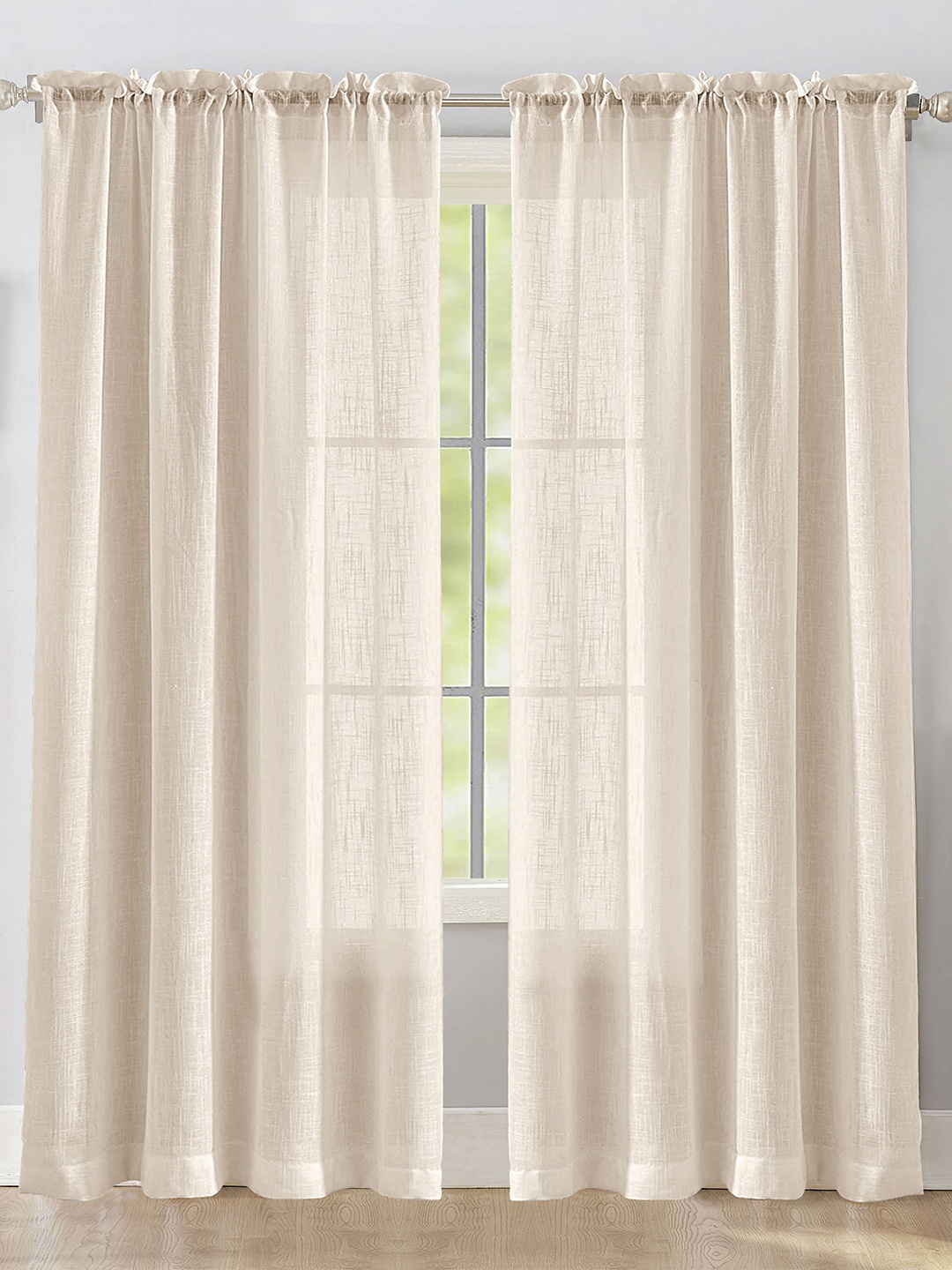 

HOMEMONDE Beige 2 Pieces Sheer Rod Pocket Window Curtains