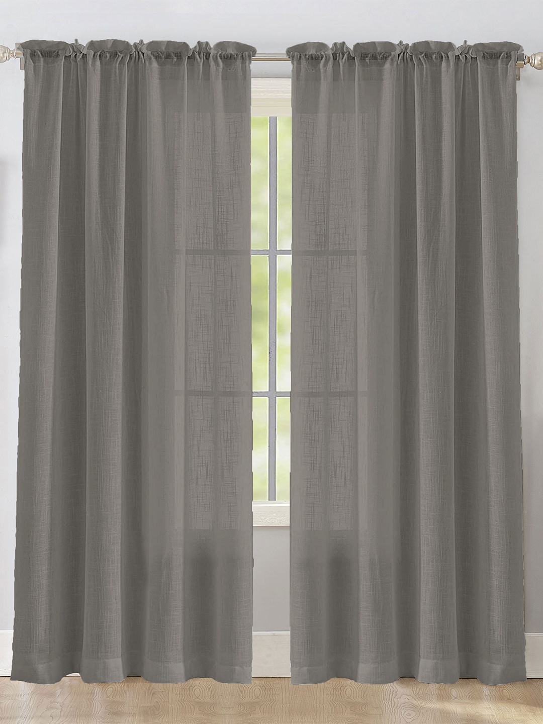 

HOMEMONDE Grey 2 Pieces Sheer Rod Pocket Cotton Long Door Curtains