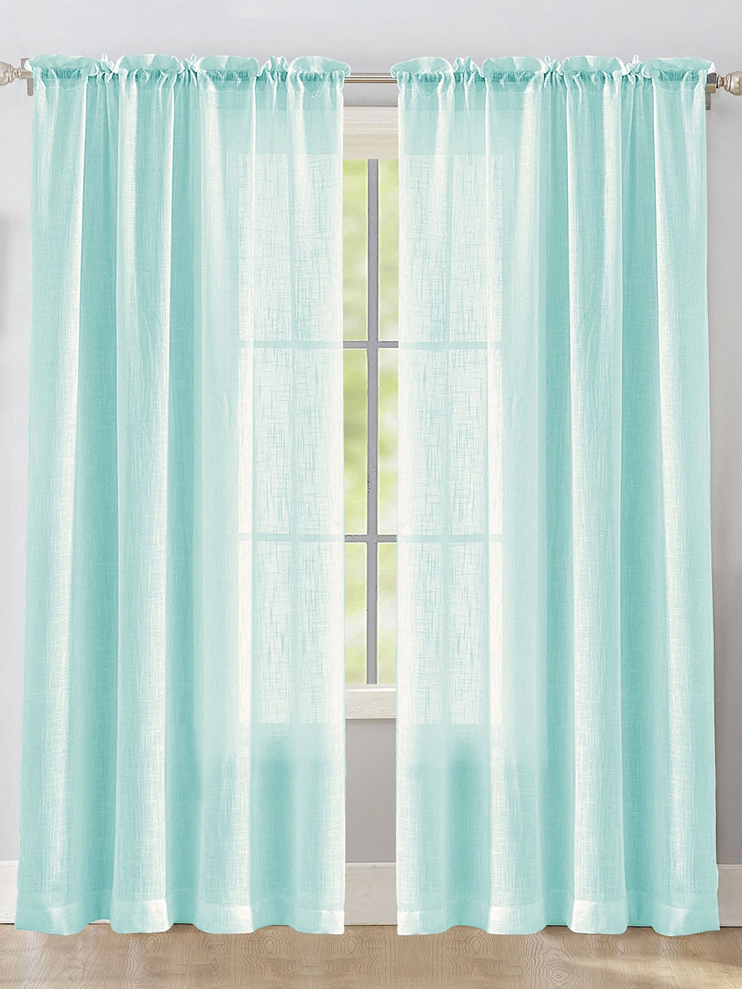 

HOMEMONDE Turquoise Blue 2 Pieces Sheer Rod Pocket Cotton Long Door Curtains