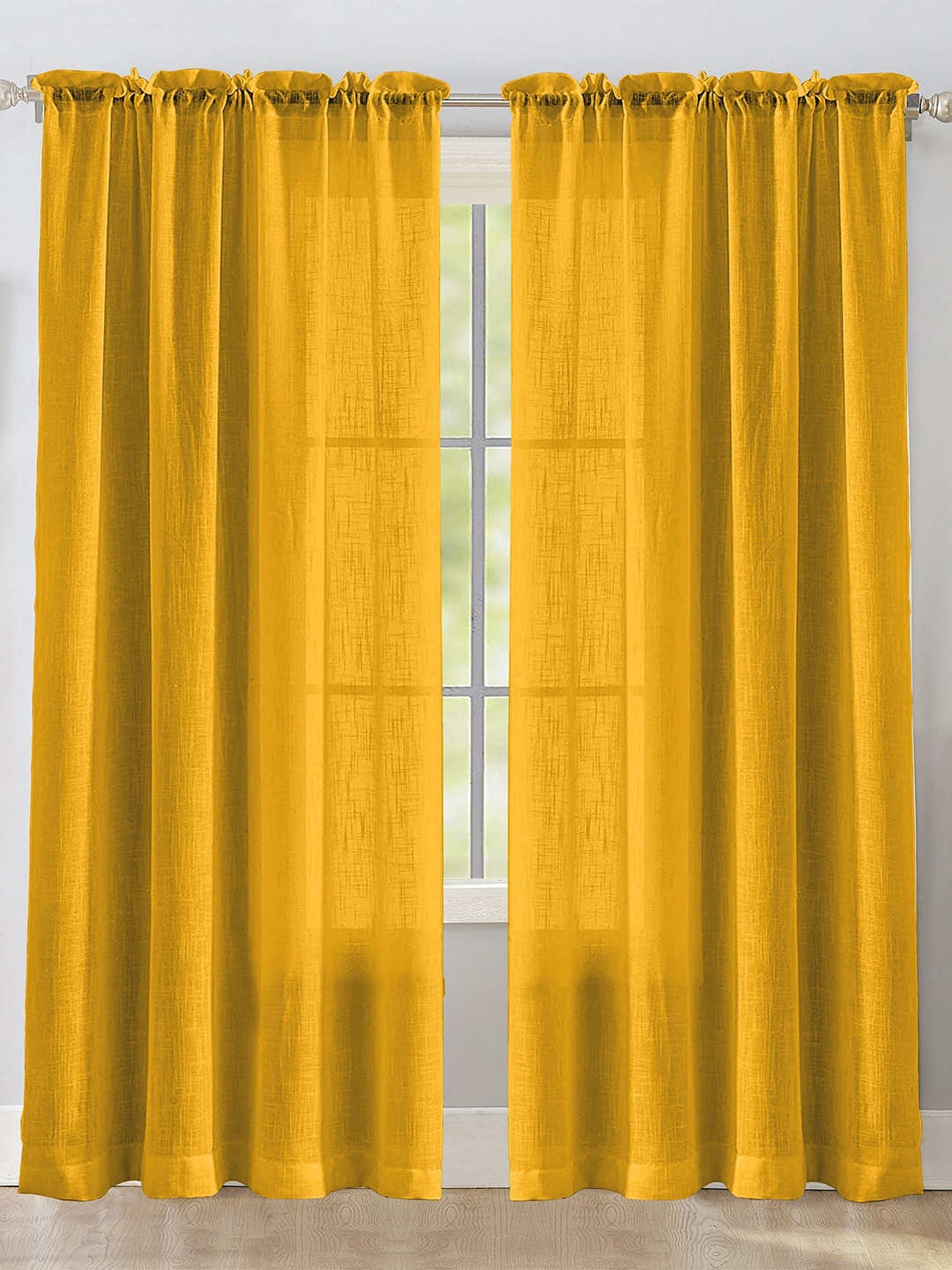 

HOMEMONDE Yellow 2 Pieces Sheer Rod Pocket Cotton Long Door Curtains