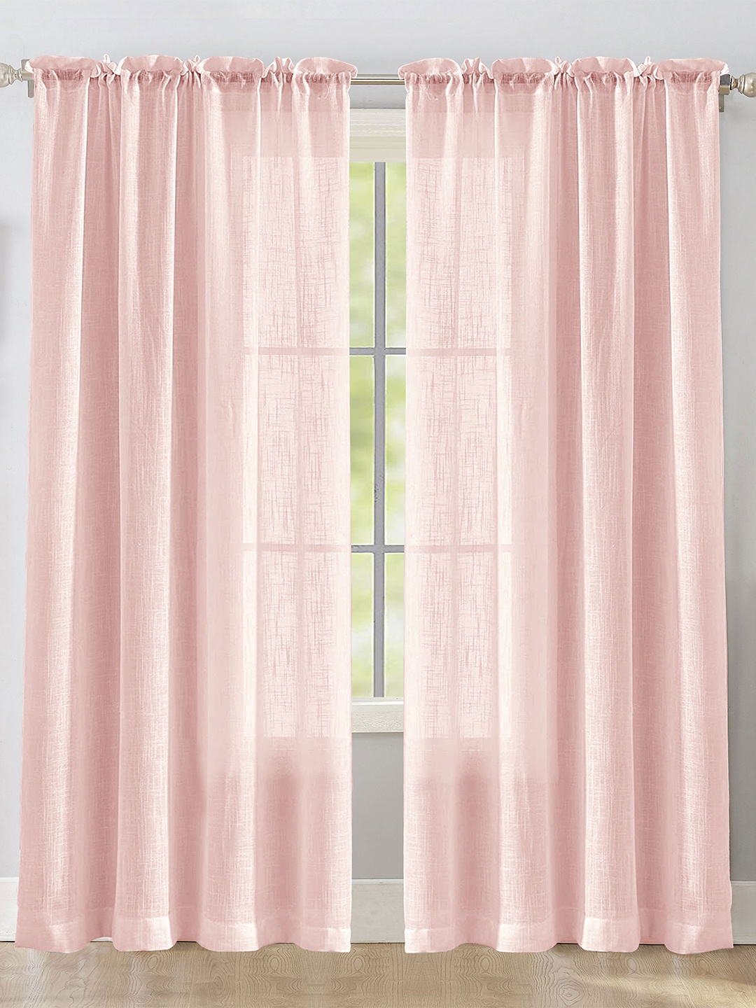 

HOMEMONDE Pink 2 Pieces Sheer Rod Pocket Cotton Long Door Curtains