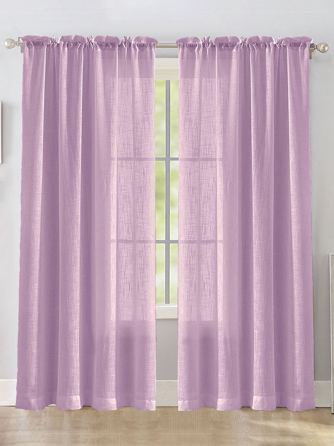 

HOMEMONDE Purple 2 Pieces Sheer Rod Pocket Cotton Long Door Curtains