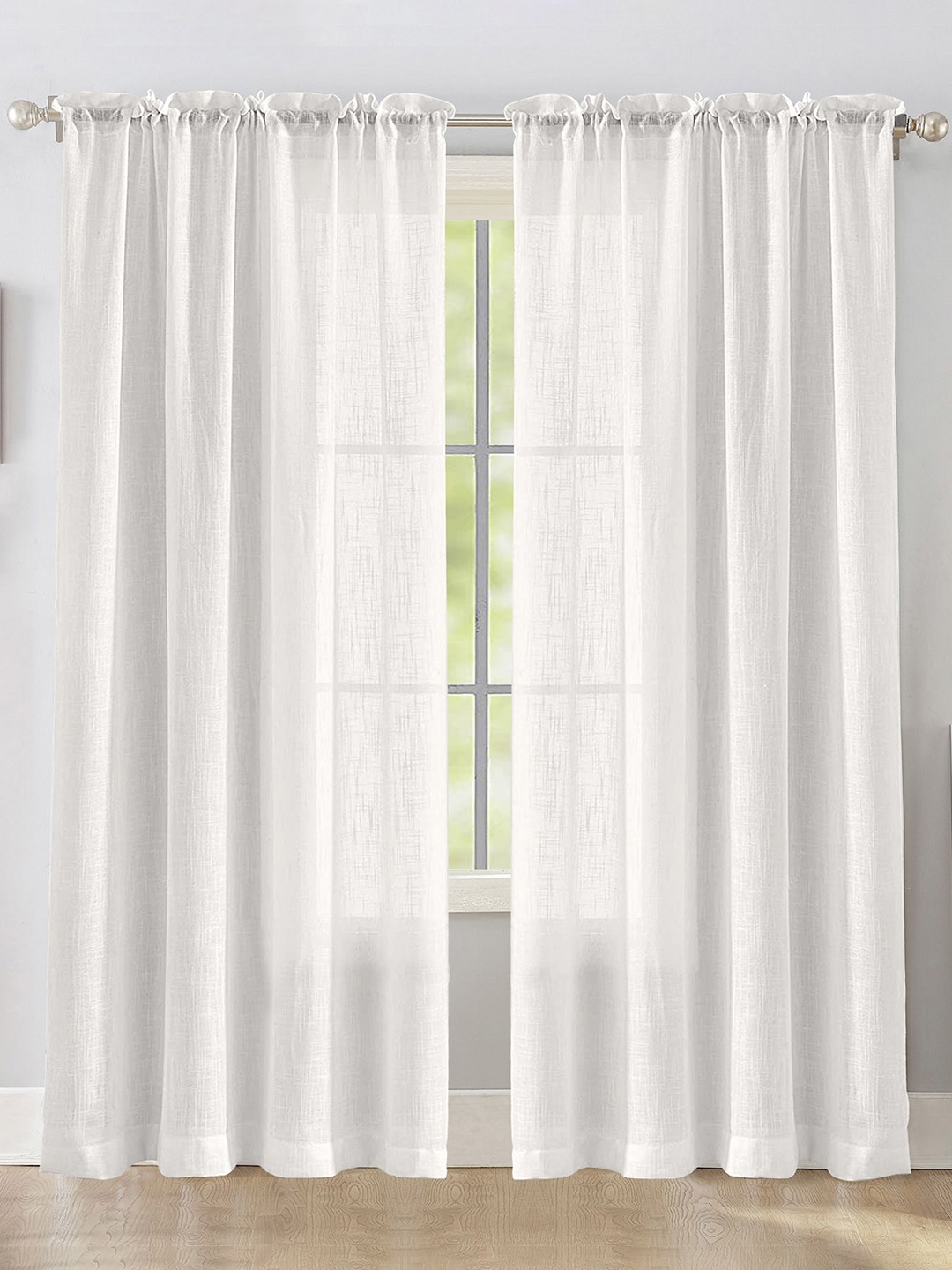 

HOMEMONDE White 2 Pieces Sheer Rod Pocket Cotton Door Curtains