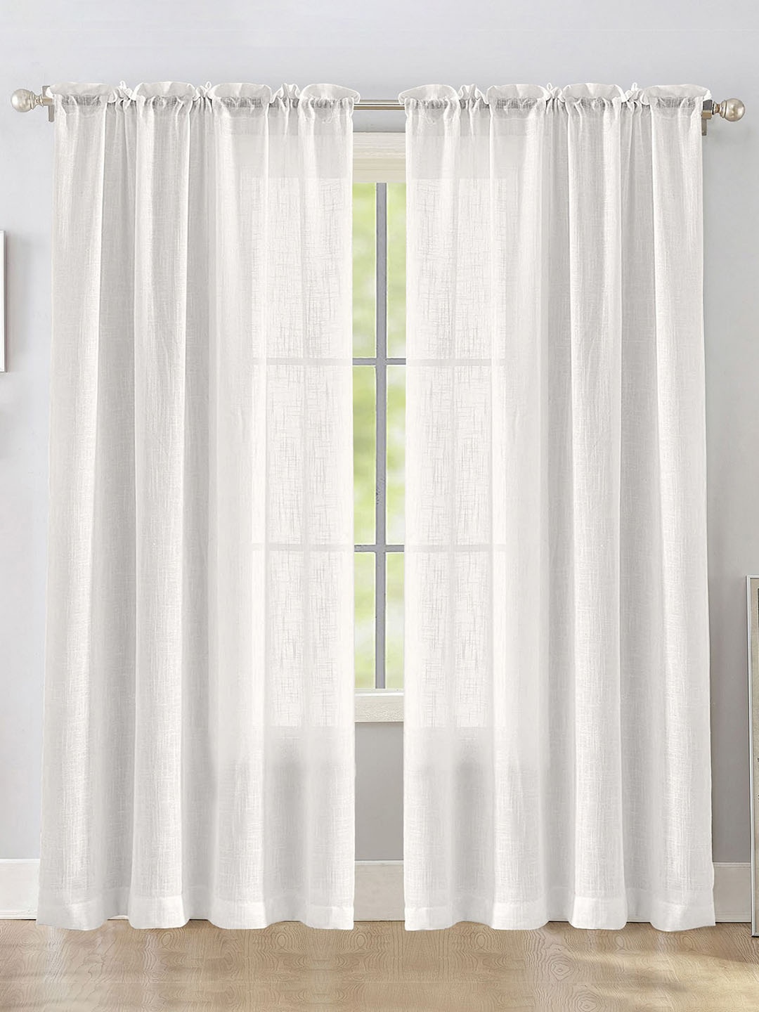 

HOMEMONDE White 2 Pieces Sheer Rod Pocket Cotton Window Curtains