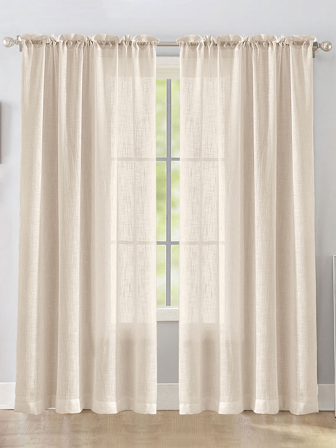 

HOMEMONDE Beige 2 Pieces Sheer Rod Pocket Cotton Long Door Curtains