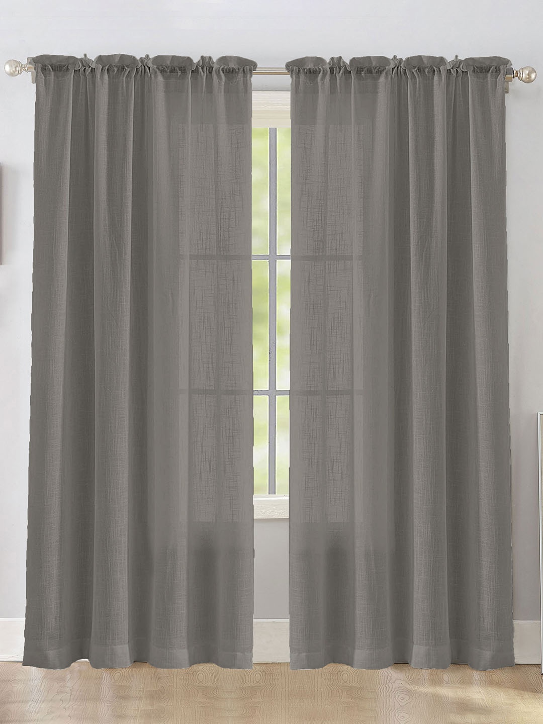

HOMEMONDE Grey 2Pcs Cotton Sheer Long Door Curtains