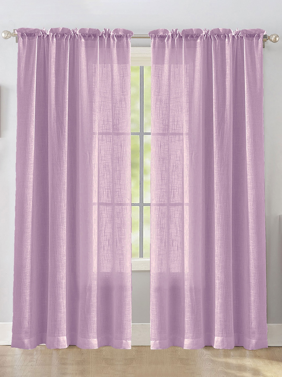 

HOMEMONDE Purple 2 Pieces Sheer Rod Pocket Cotton Door Curtains