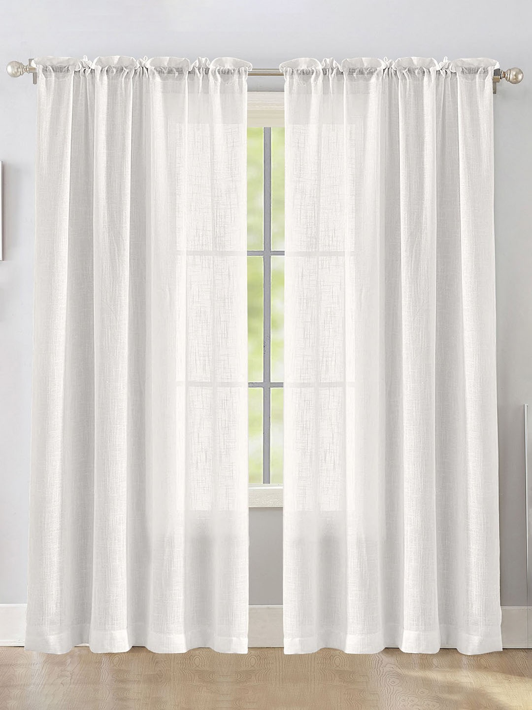 

HOMEMONDE White 2 Pieces Sheer Rod Pocket Cotton Long Door Curtains