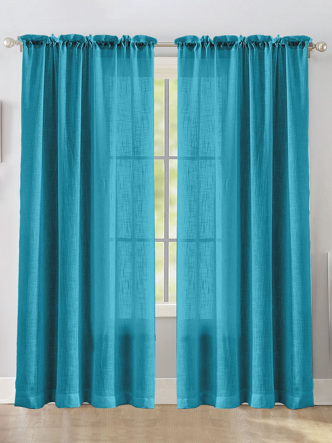 

HOMEMONDE Blue 2 Pieces Sheer Rod Pocket Cotton Long Door Curtains