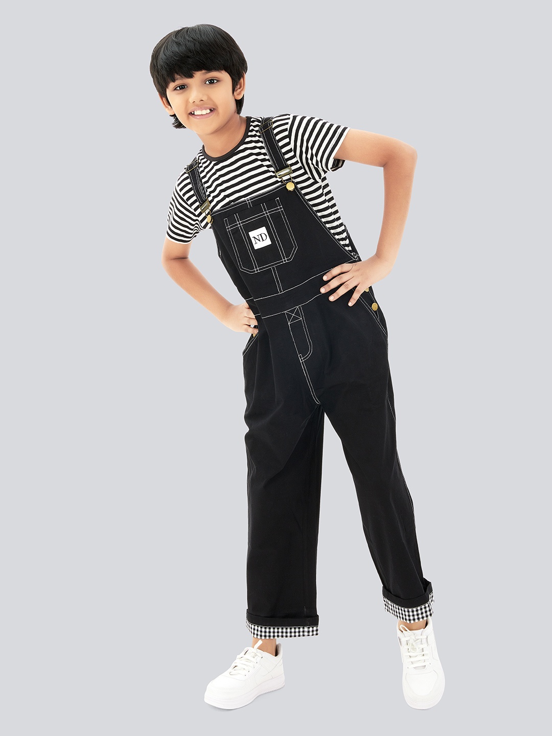 

Olele Boys Slim-Fit Cotton Dungarees, Black