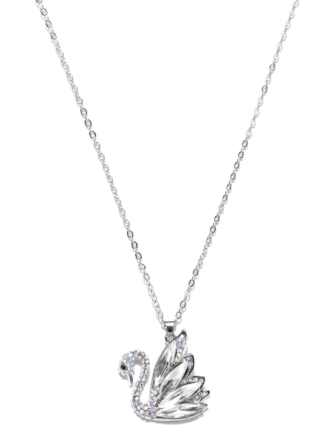

Jewels Galaxy Silver-Toned Rhodium-Plated CZ Stone-Studded Pendant with Chain
