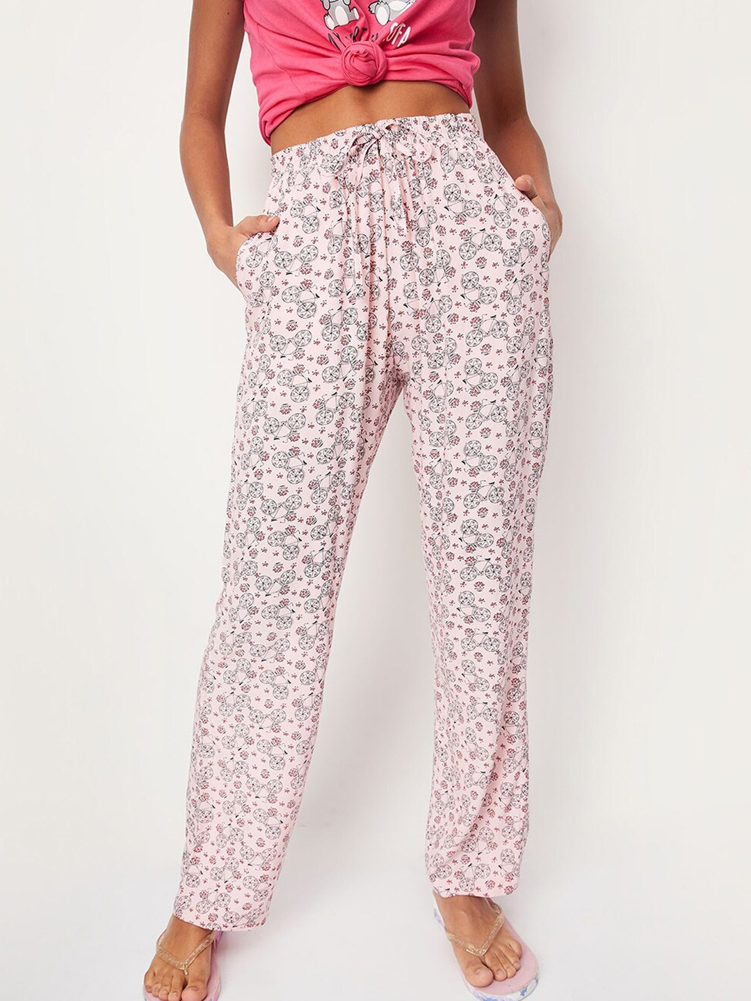 

max Women Mid-Rise Printed Pure Cotton Lounge Pants, Pink