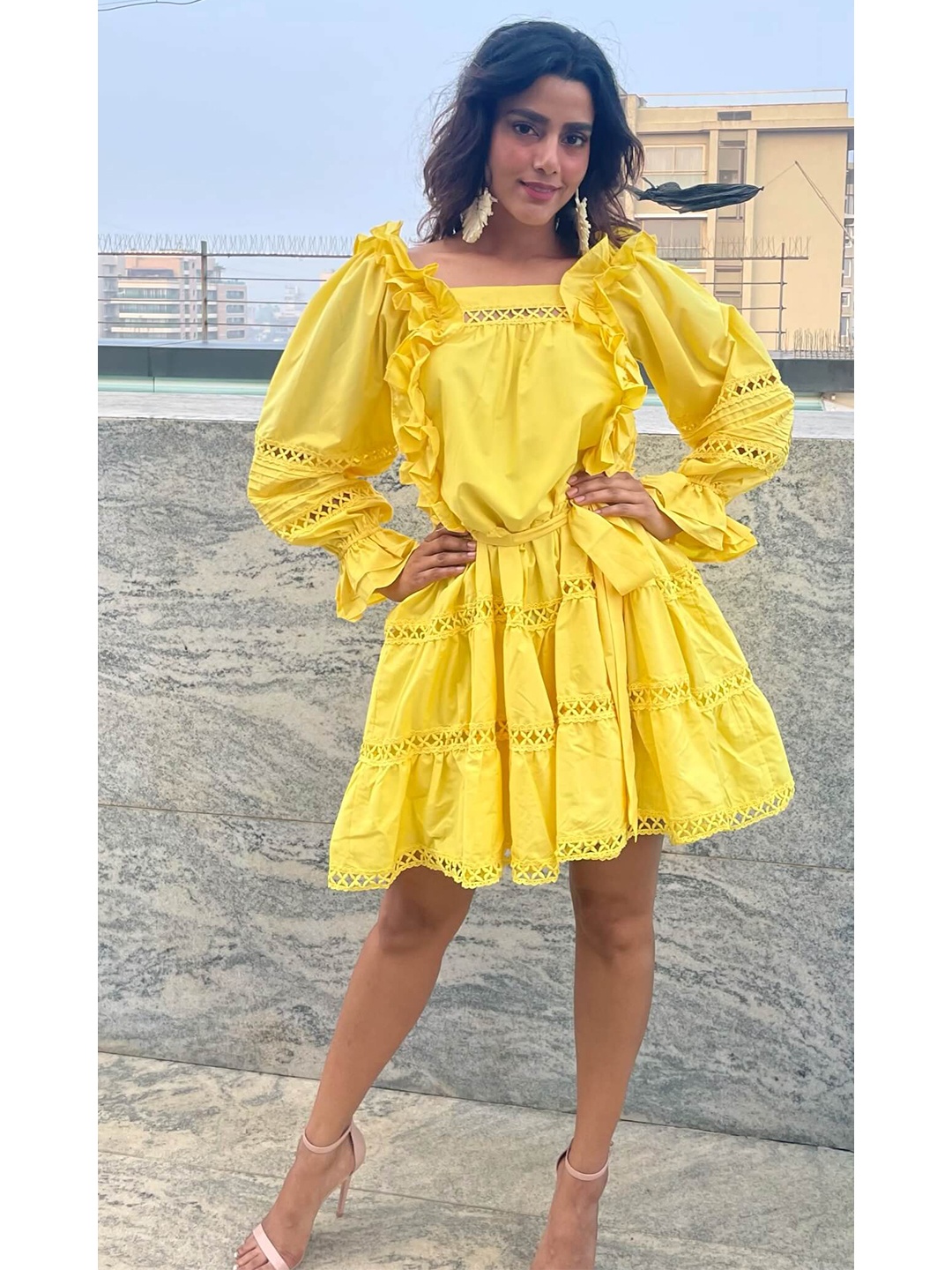 

FancyPants Square Neck Ruffles Dress, Yellow