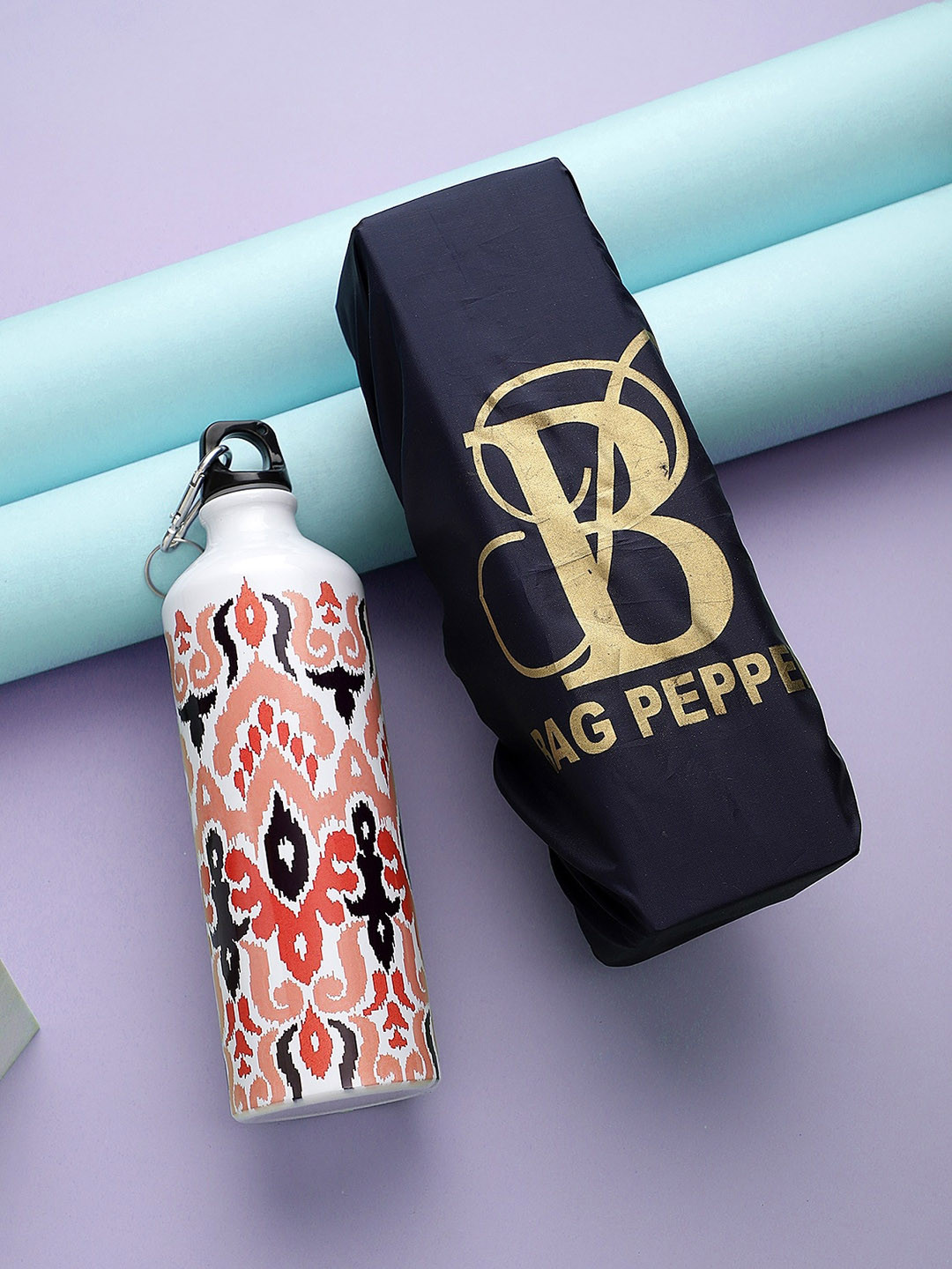 

Bag Pepper White Ikkat Printed Water Bottle With Advanced Leak Proof Protection Bag 750 ML