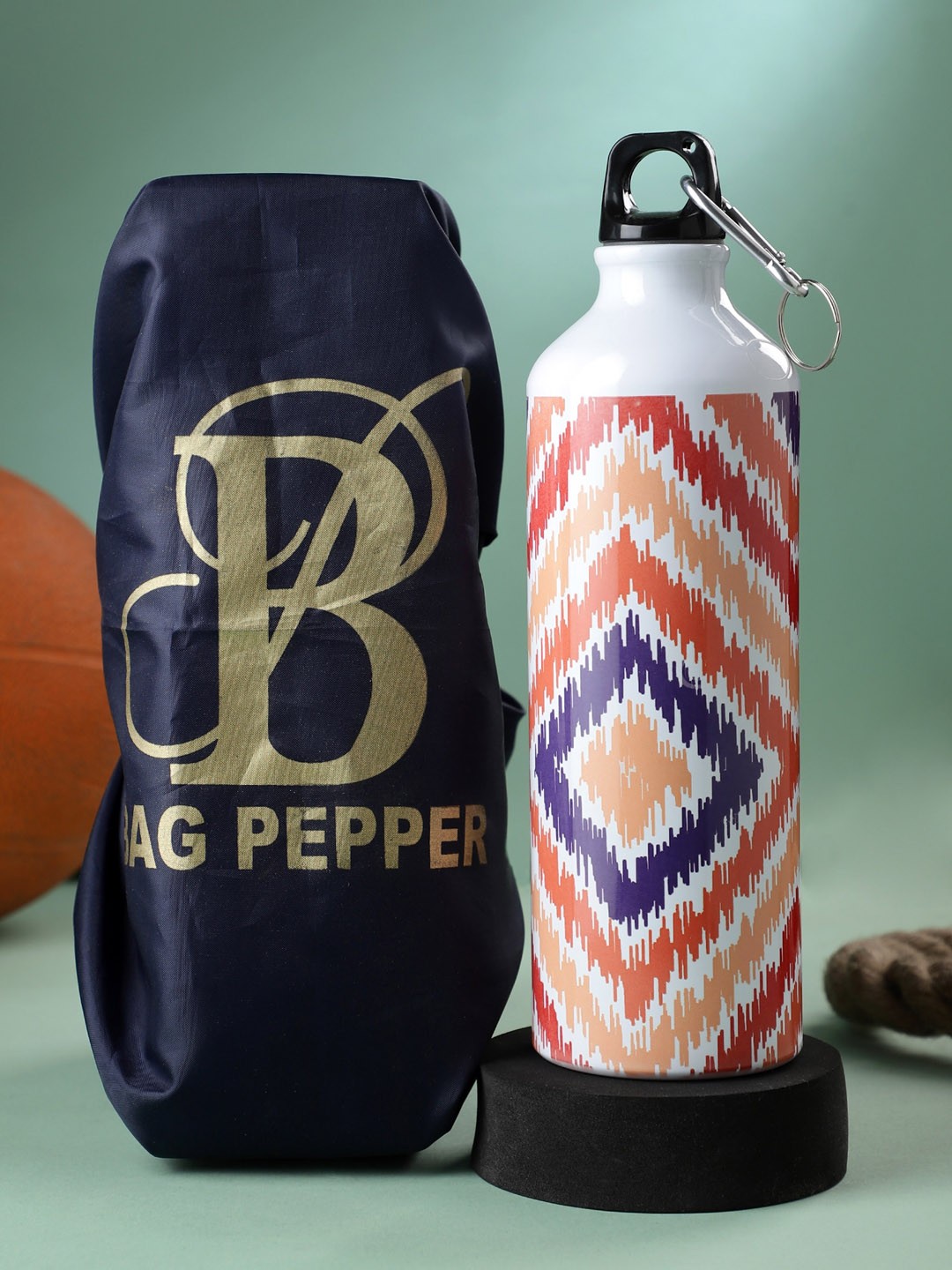 

Bag Pepper Orange Coloured Ikkat Printed Water Bottle With Leak Proof Protection Bag 750 ML