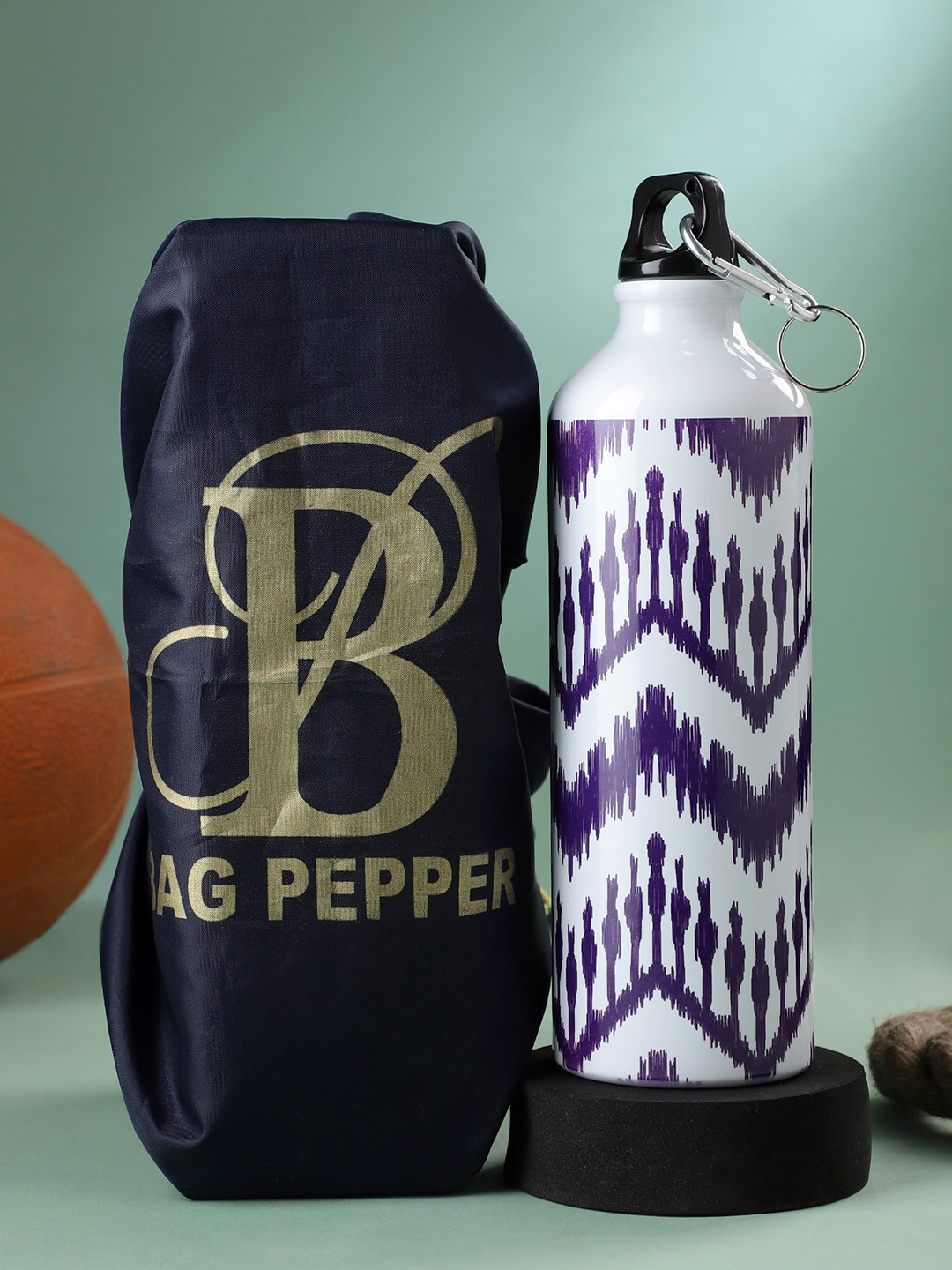 

Bag Pepper White & Purple Ikkat Printed Water Bottle With Leak Proof Protection Bag 750 ML