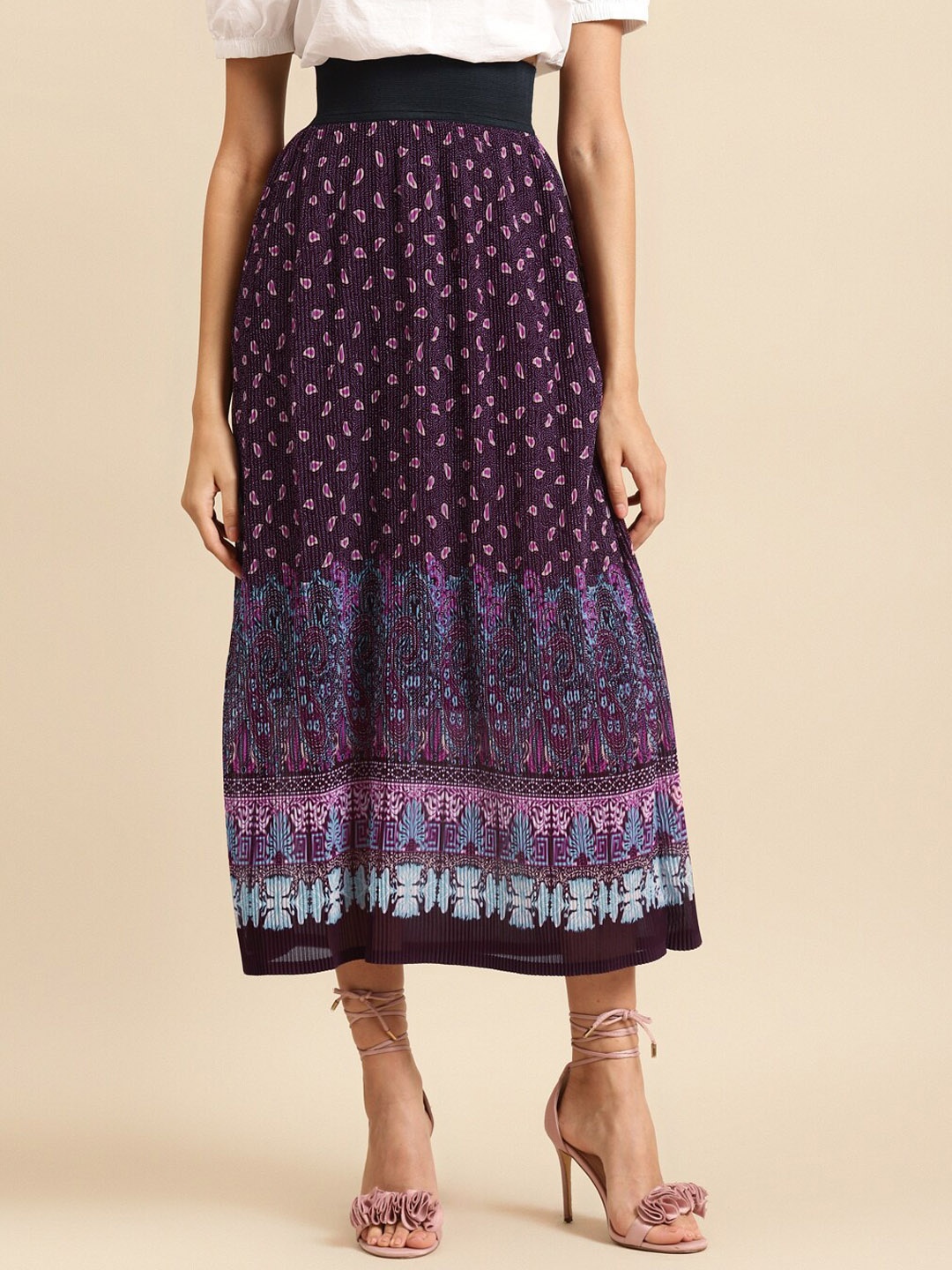 

DODO & MOA Printed Georgette Midi Flared Skirt, Purple
