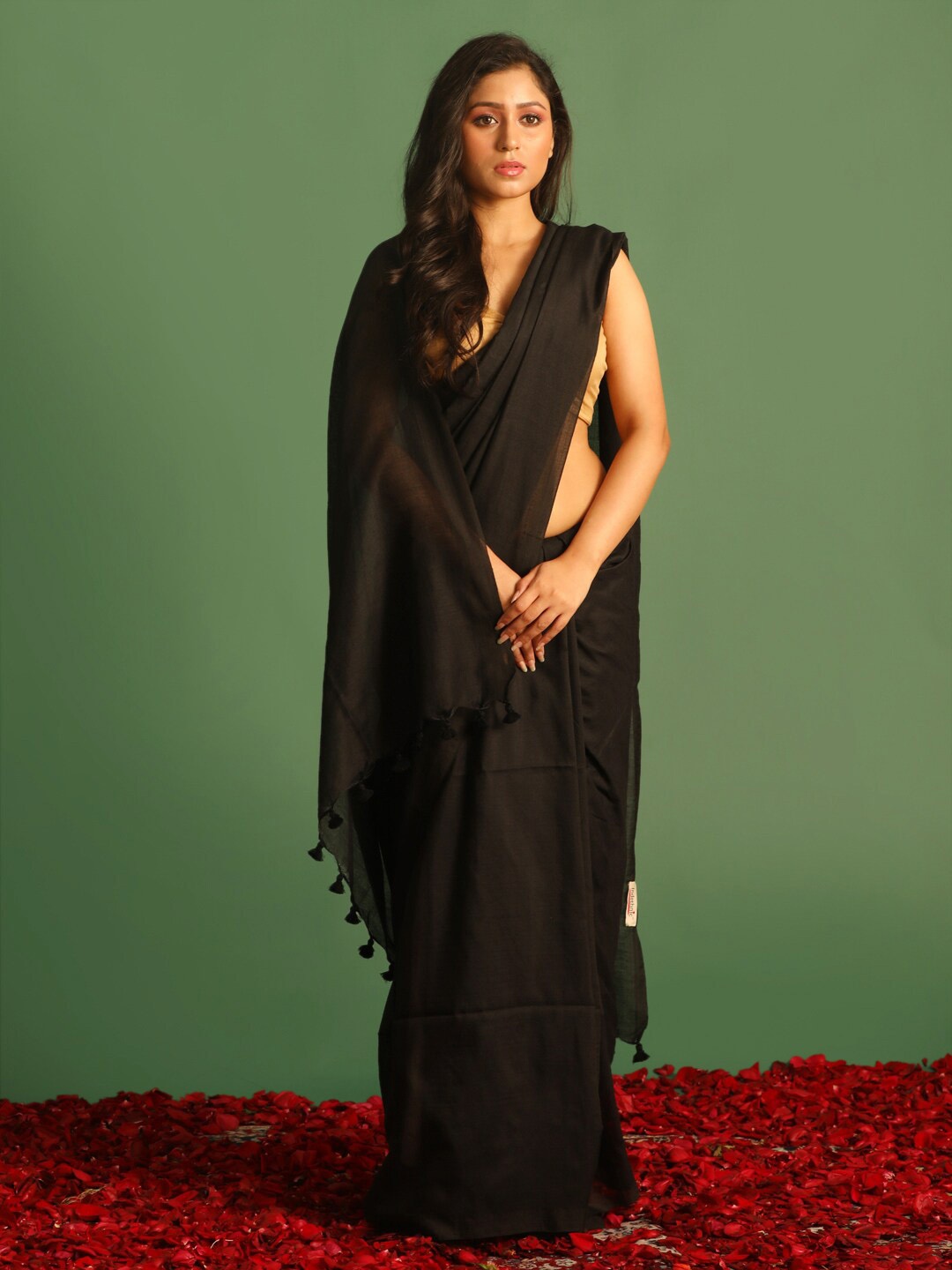 

Saranee Tassel Bordered Saree, Black