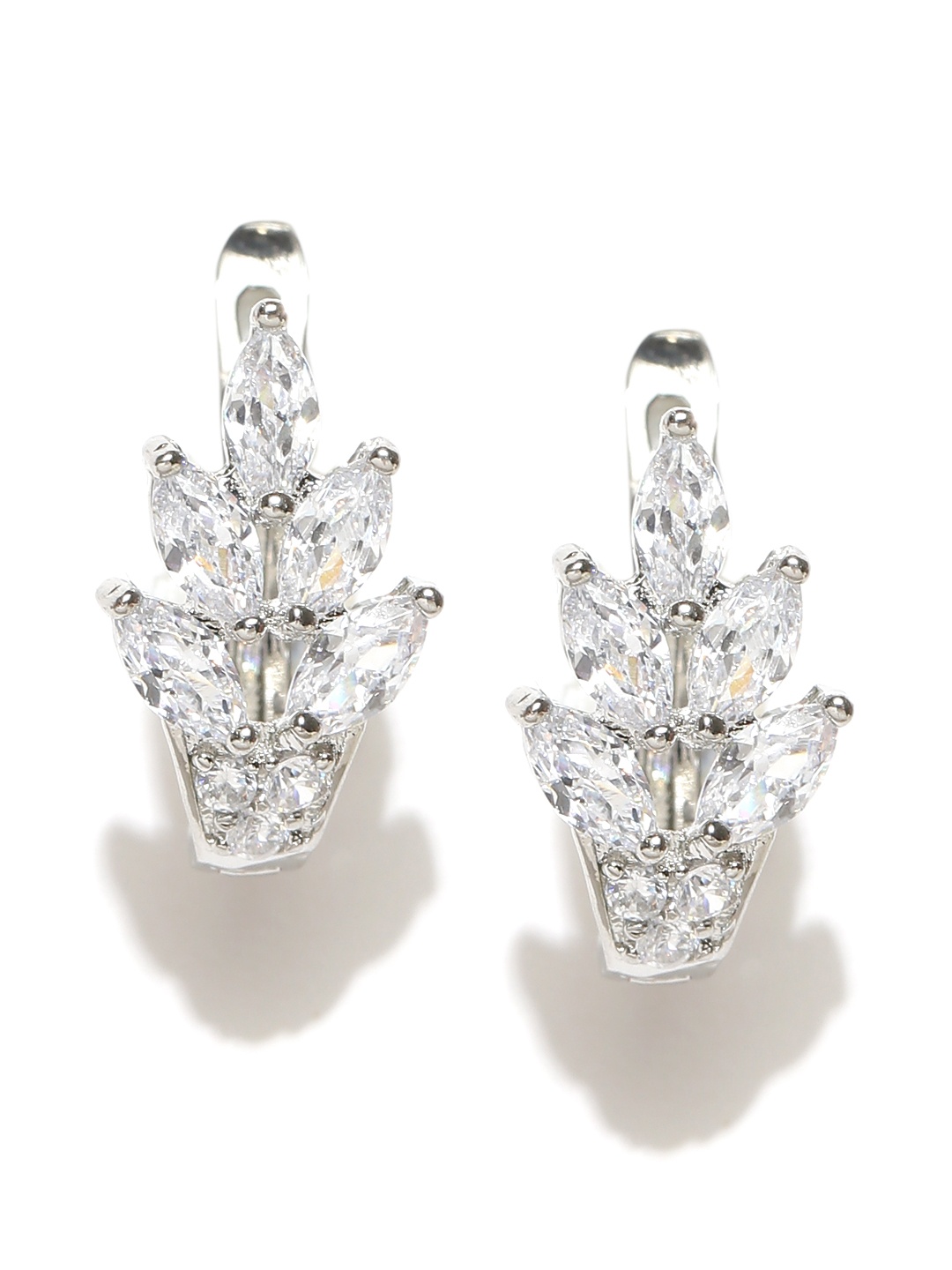 

Jewels Galaxy Silver-Plated CZ Stone-Studded Handcrafted Leaf-Shaped Studs
