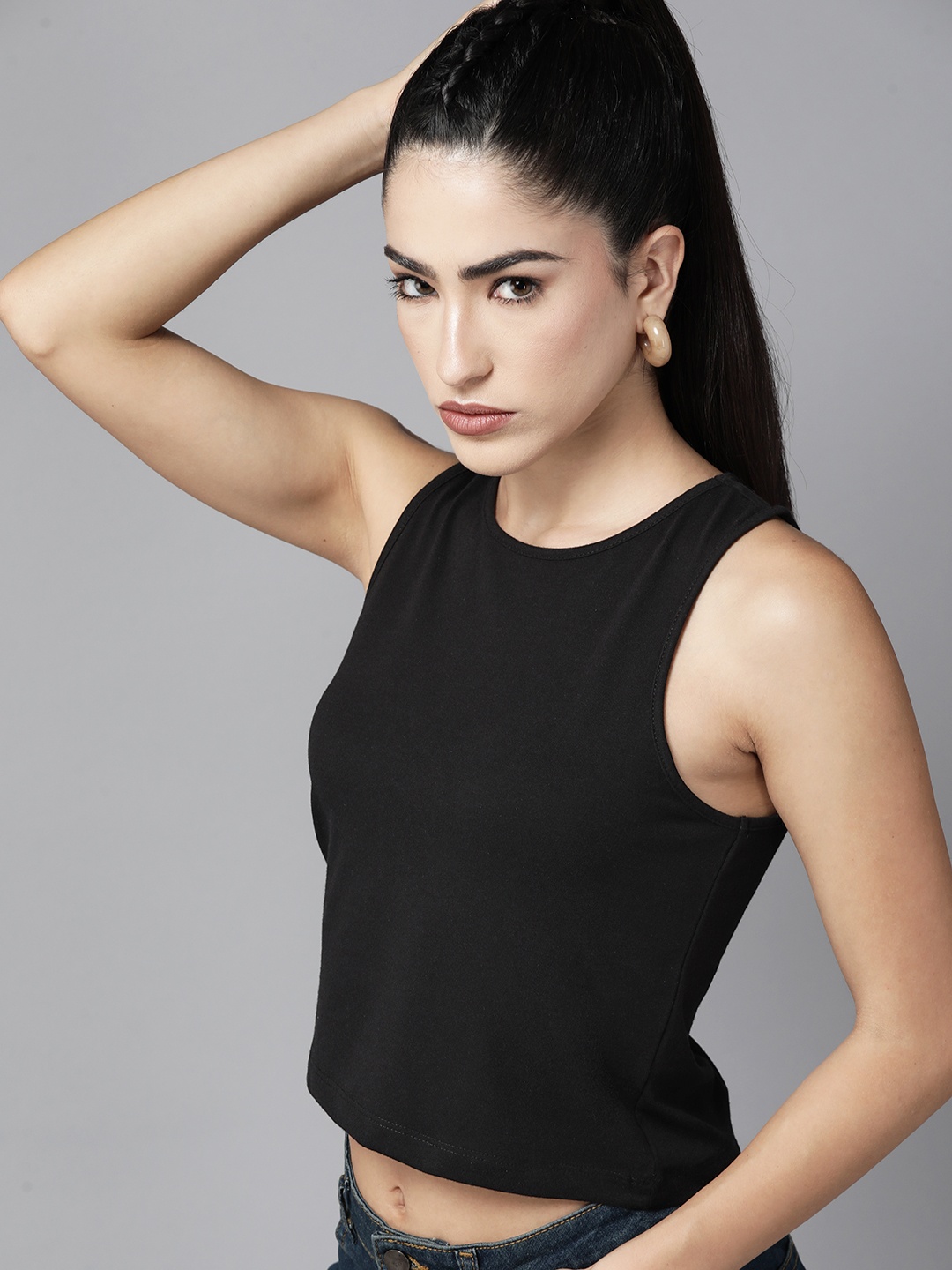 

Roadster Solid Tank Crop Top, Black