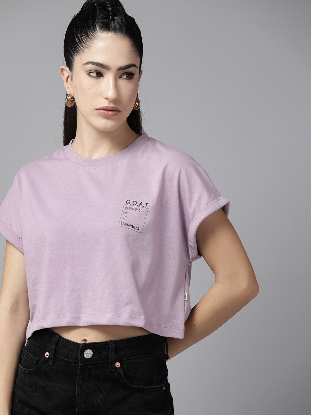 

Roadster Printed Extended Sleeves Crop Top, Mauve