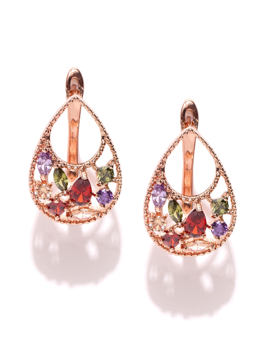 

Jewels Galaxy Multicoloured Rose Gold-Plated Teardrop Shaped Studs, Multi