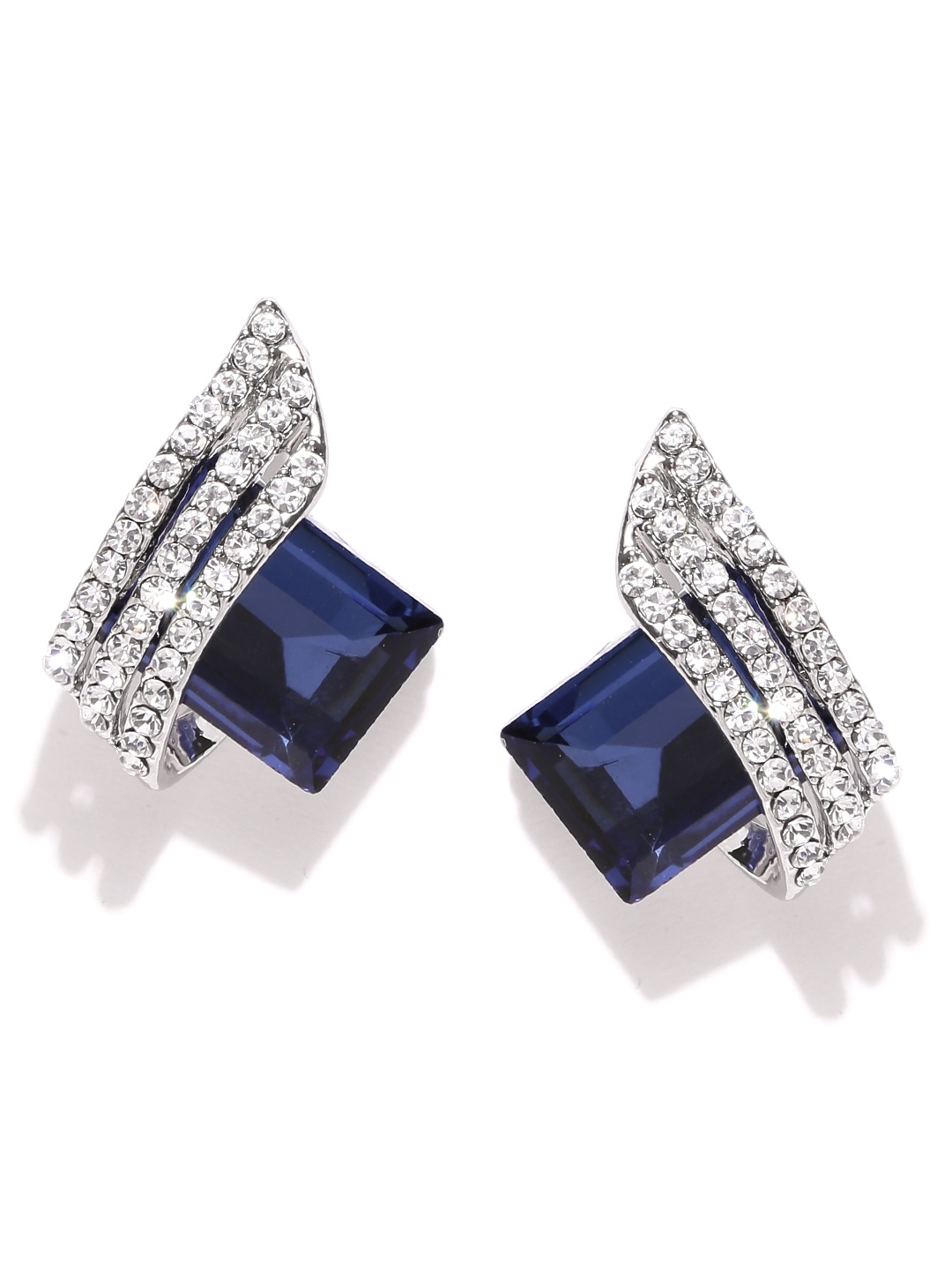 

Jewels Galaxy Navy Silver-Plated Handcrafted Geometric Studs, Navy blue