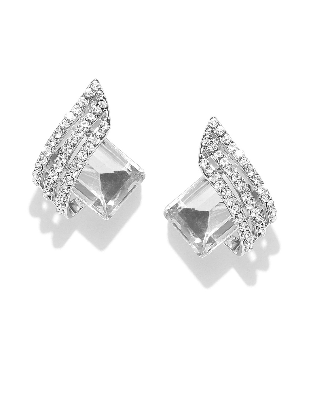 

Jewels Galaxy Off-White Silver-Plated Handcrafted Geometric Studs