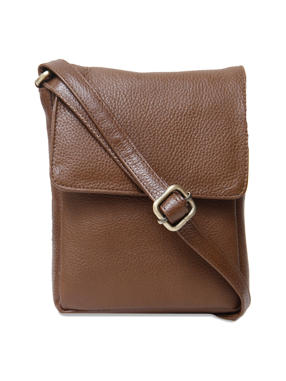 

Calvadoss Men Leather Structured Sling Bag with Quilted, Brown