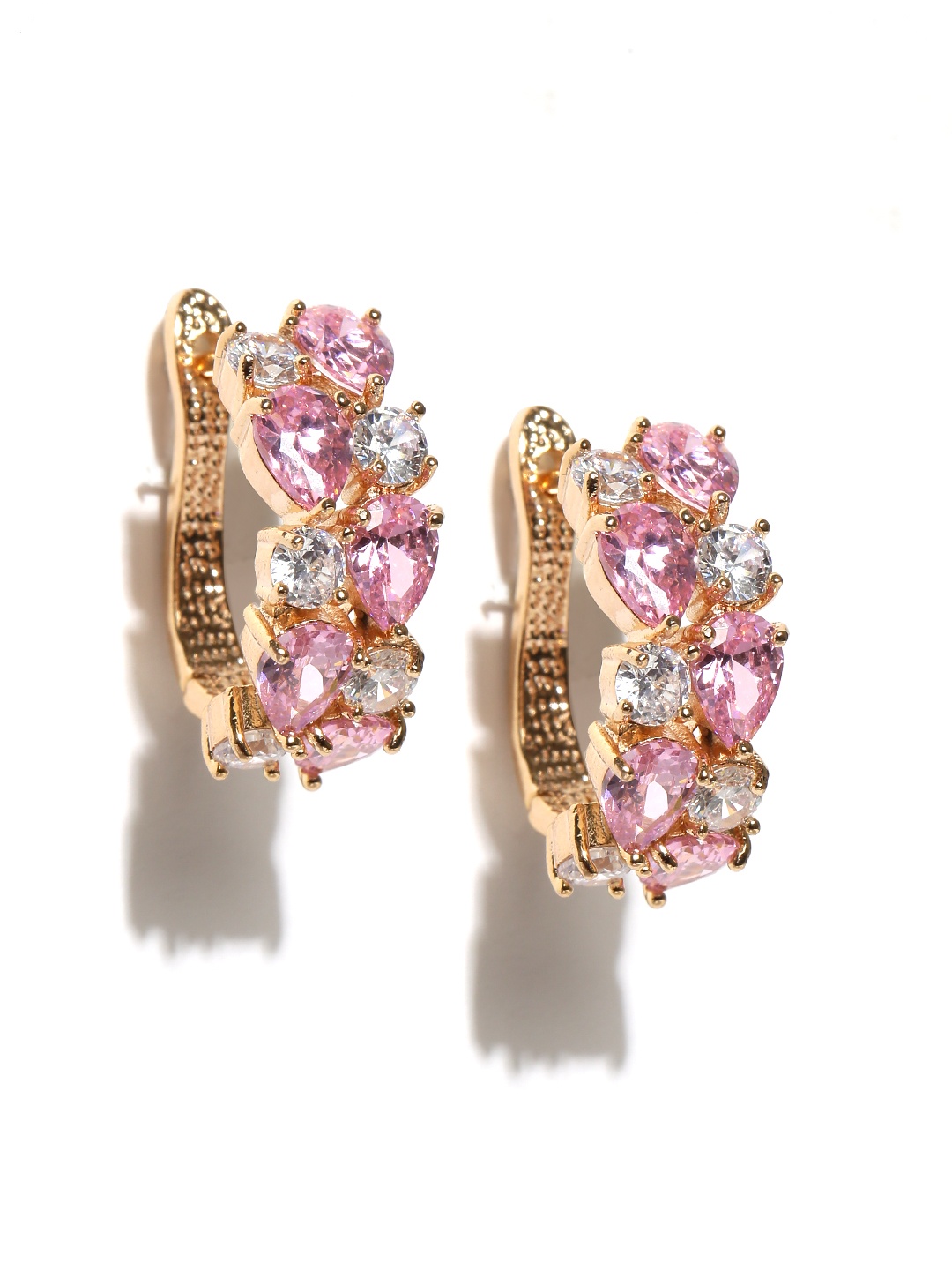 

Jewels Galaxy Pink 18K Gold-Plated Stone-Studded Handcrafted Half Hoop Earrings