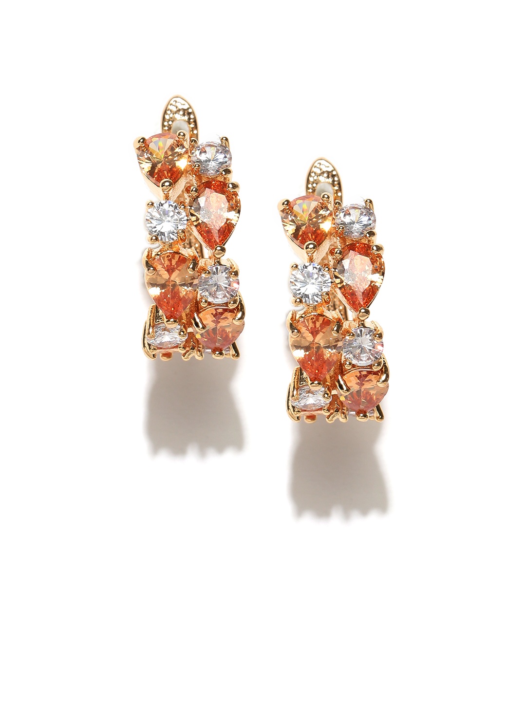 

Jewels Galaxy Orange 18K Gold-Plated Stone-Studded Handcrafted Half Hoop Earrings