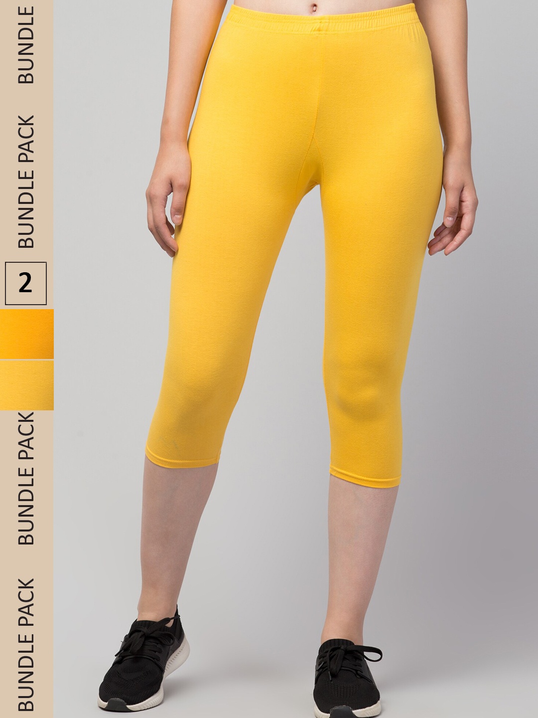 

Apraa & Parma Women Pack Of 2 Pure Cotton Mid-Rise Skinny Fit Capris, Mustard
