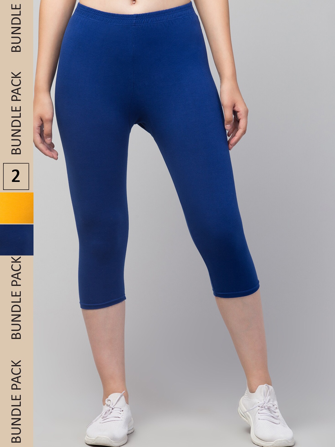

Apraa & Parma Women Pack Of 2 Pure Cotton Mid-Rise Skinny Fit Capris, Mustard
