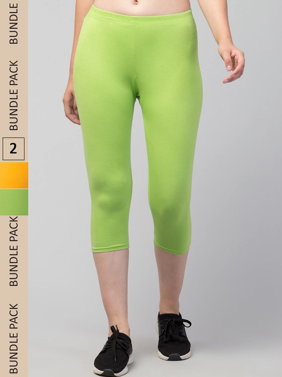 

Apraa & Parma Women Pack Of 2 Pure Cotton Mid-Rise Skinny Fit Capris, Mustard