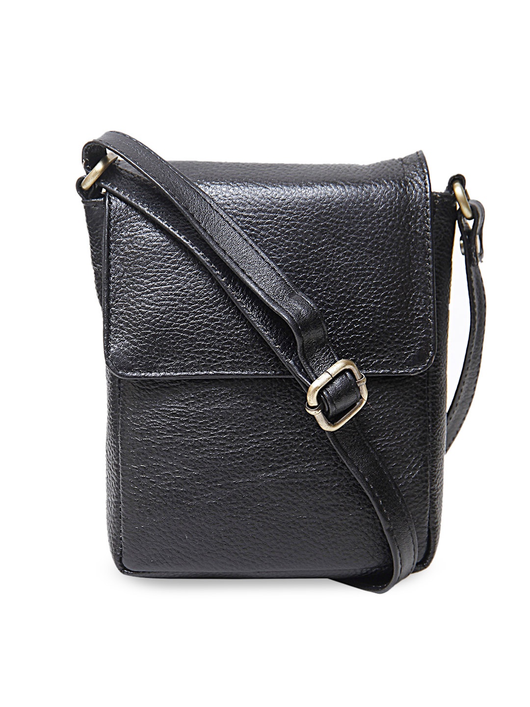 

Calvadoss Textured Leather Structured Sling Bag, Black